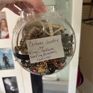 Costume Jewelry Jar with Assorted Accessories